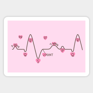 Hand Drawn Electrocardiogram With Pink Hearts Magnet